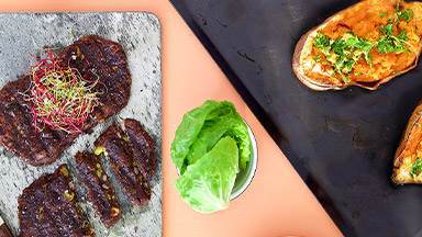 Vegetariska bönbiffar på kidneybönor & grillad sötpotatis