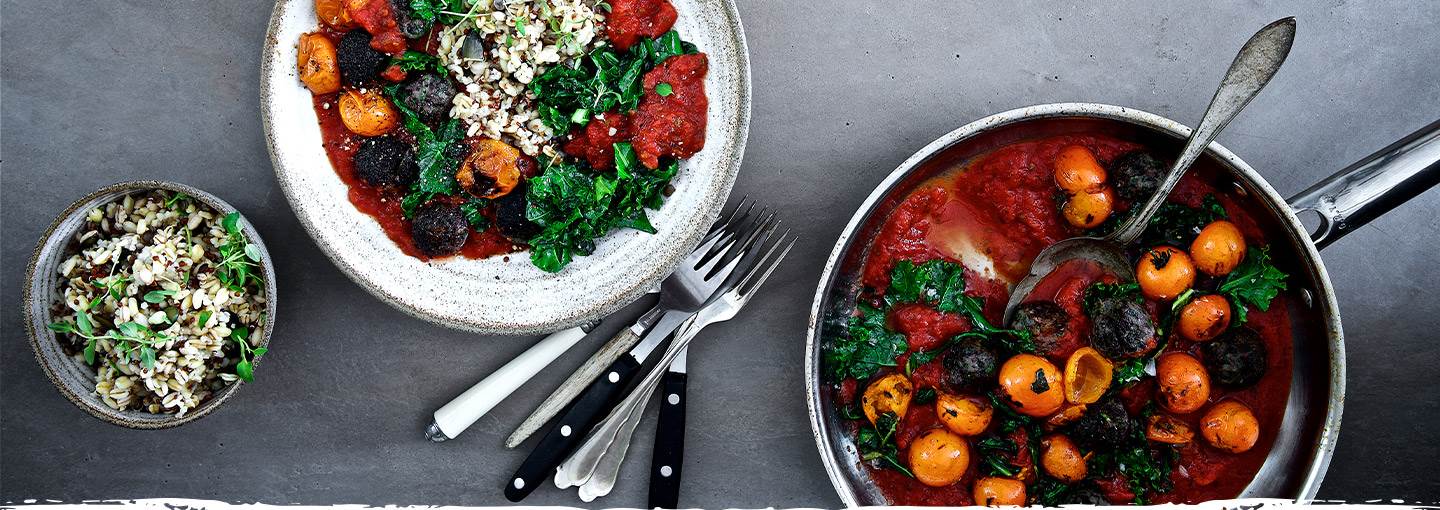 Vegetariske kjøttboller med mozzarella og tomatsaus